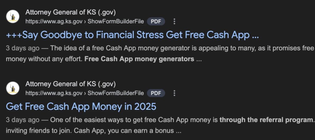 Kansas attorney general’s website hosts illicit content in apparent scam campaign